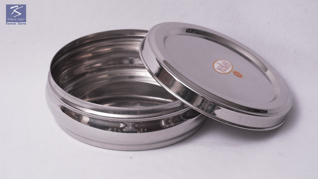 Stainless Steel Bulging Dabba / Container - Round – Kamala Stores